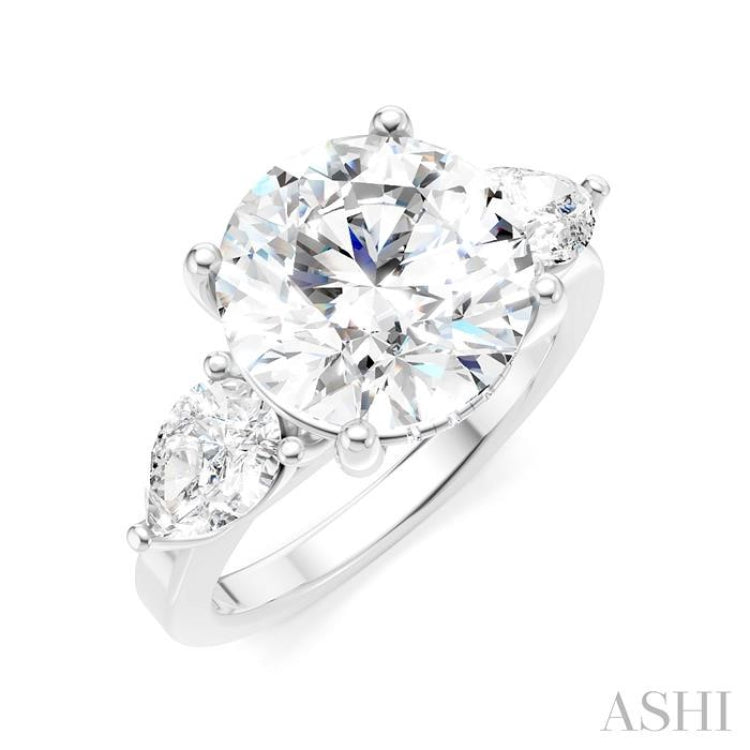 1 Ctw Tri-Mount Circular Shape Center Pear and Round Cut Diamond Semi Mount Engagement Ring in 14K White Gold