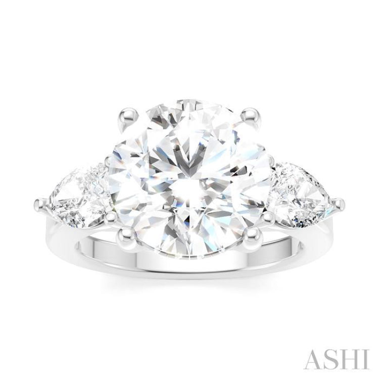 1 Ctw Tri-Mount Circular Shape Center Pear and Round Cut Diamond Semi Mount Engagement Ring in 14K White Gold
