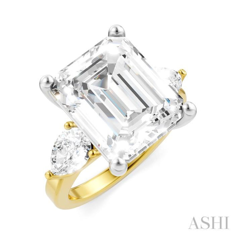 1 Ctw Tri-Mount Emerald Shape Center Pear and Round Cut Diamond Semi Mount Engagement Ring in 14K Yellow and White Gold