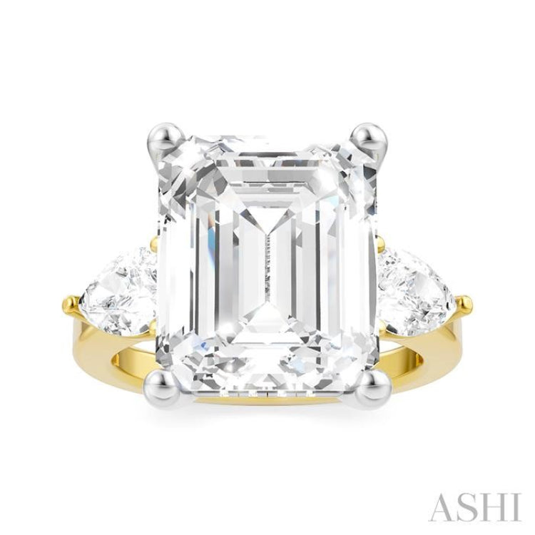 1 Ctw Tri-Mount Emerald Shape Center Pear and Round Cut Diamond Semi Mount Engagement Ring in 14K Yellow and White Gold
