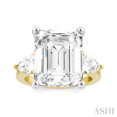1 Ctw Tri-Mount Emerald Shape Center Pear and Round Cut Diamond Semi Mount Engagement Ring in 14K Yellow and White Gold