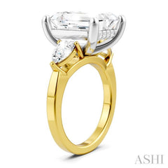 1 Ctw Tri-Mount Emerald Shape Center Pear and Round Cut Diamond Semi Mount Engagement Ring in 14K Yellow and White Gold