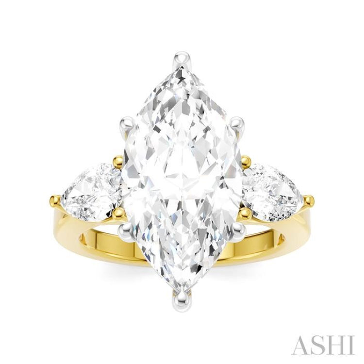 1 Ctw Tri-Mount Marquise Shape Center Pear and Round Cut Diamond Semi Mount Engagement Ring in 14K Yellow and White Gold