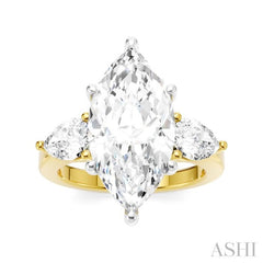 1 Ctw Tri-Mount Marquise Shape Center Pear and Round Cut Diamond Semi Mount Engagement Ring in 14K Yellow and White Gold