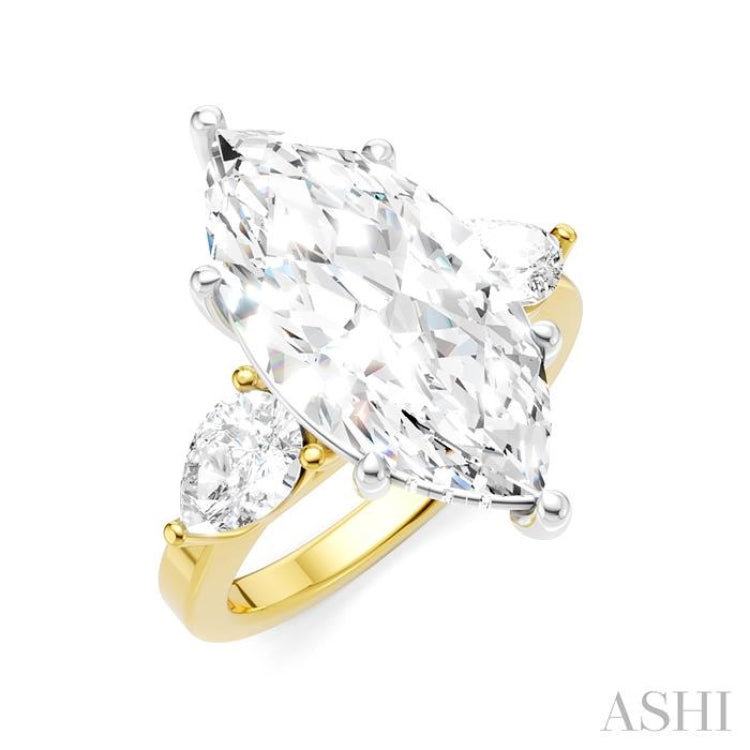1 Ctw Tri-Mount Marquise Shape Center Pear and Round Cut Diamond Semi Mount Engagement Ring in 14K Yellow and White Gold