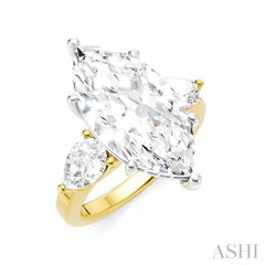 1 Ctw Tri-Mount Marquise Shape Center Pear and Round Cut Diamond Semi Mount Engagement Ring in 14K Yellow and White Gold