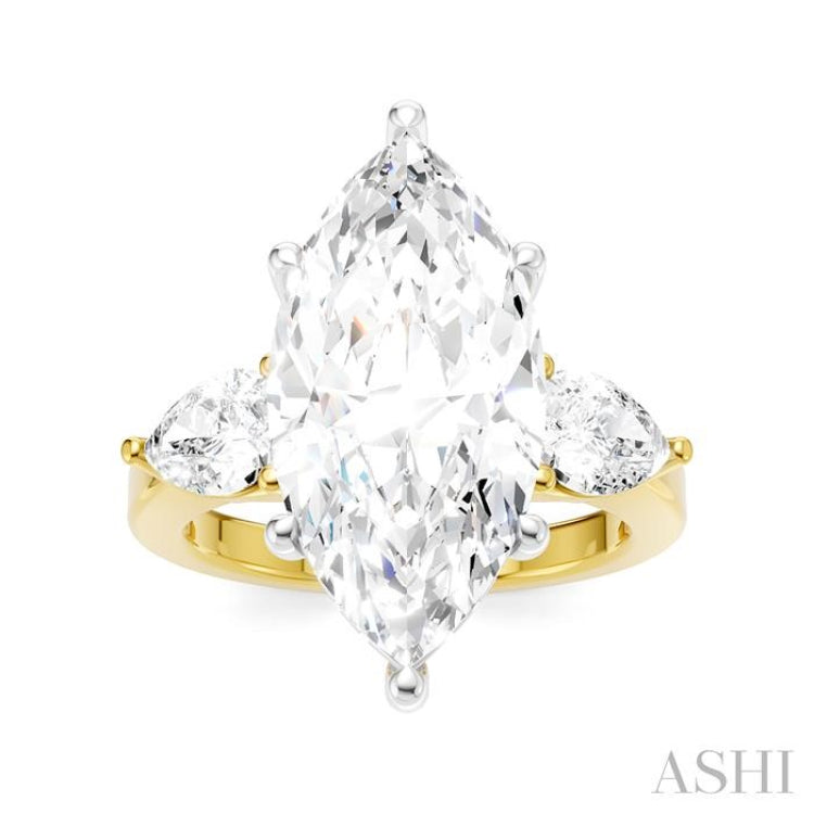 1 Ctw Tri-Mount Marquise Shape Center Pear and Round Cut Diamond Semi Mount Engagement Ring in 14K Yellow and White Gold