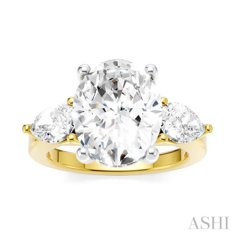 1 Ctw Tri-Mount Oval Shape Center Pear and Round Cut Diamond Semi Mount Engagement Ring in 14K Yellow and White Gold