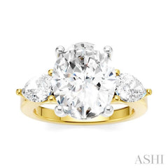 1 Ctw Tri-Mount Oval Shape Center Pear and Round Cut Diamond Semi Mount Engagement Ring in 14K Yellow and White Gold