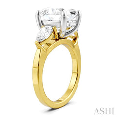 1 Ctw Tri-Mount Oval Shape Center Pear and Round Cut Diamond Semi Mount Engagement Ring in 14K Yellow and White Gold