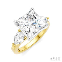 1 Ctw Tri-Mount Princess Shape Center Pear and Round Cut Diamond Semi Mount Engagement Ring in 14K Yellow and White Gold