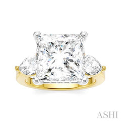 1 Ctw Tri-Mount Princess Shape Center Pear and Round Cut Diamond Semi Mount Engagement Ring in 14K Yellow and White Gold