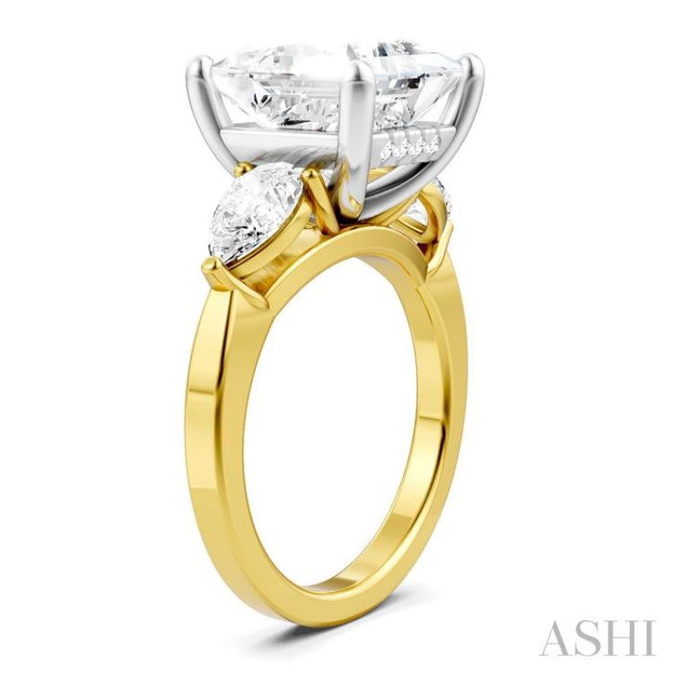 1 Ctw Tri-Mount Princess Shape Center Pear and Round Cut Diamond Semi Mount Engagement Ring in 14K Yellow and White Gold