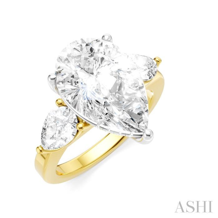 1 Ctw Tri-Mount Centerpiece Pear and Round Cut Diamond Semi Mount Engagement Ring in 14K Yellow and White Gold