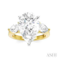 1 Ctw Tri-Mount Centerpiece Pear and Round Cut Diamond Semi Mount Engagement Ring in 14K Yellow and White Gold