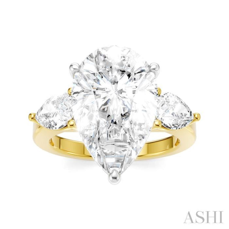 1 Ctw Tri-Mount Centerpiece Pear and Round Cut Diamond Semi Mount Engagement Ring in 14K Yellow and White Gold