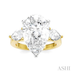 1 Ctw Tri-Mount Centerpiece Pear and Round Cut Diamond Semi Mount Engagement Ring in 14K Yellow and White Gold
