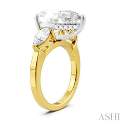 1 Ctw Tri-Mount Centerpiece Pear and Round Cut Diamond Semi Mount Engagement Ring in 14K Yellow and White Gold