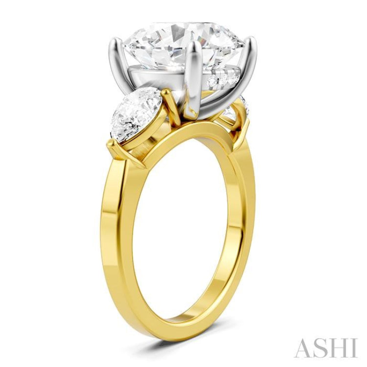 1 Ctw Tri-Mount Circular Shape Center Pear and Round Cut Diamond Semi Mount Engagement Ring in 14K Yellow and White Gold