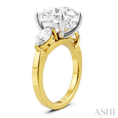 1 Ctw Tri-Mount Circular Shape Center Pear and Round Cut Diamond Semi Mount Engagement Ring in 14K Yellow and White Gold