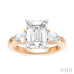 1/2 Ctw Tri-Mount Emerald Shape Center Pear and Round Cut Diamond Semi Mount Engagement Ring in 14K Rose and White Gold