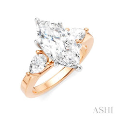 1/2 Ctw Tri-Mount Marquise Shape Center Pear and Round Cut Diamond Semi Mount Engagement Ring in 14K Rose and White Gold