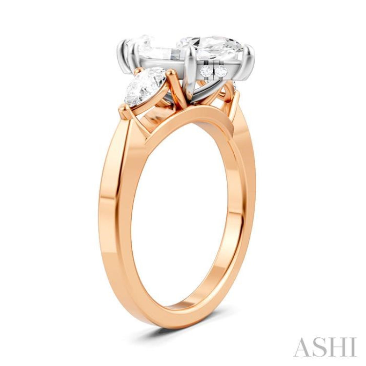 1/2 Ctw Tri-Mount Marquise Shape Center Pear and Round Cut Diamond Semi Mount Engagement Ring in 14K Rose and White Gold