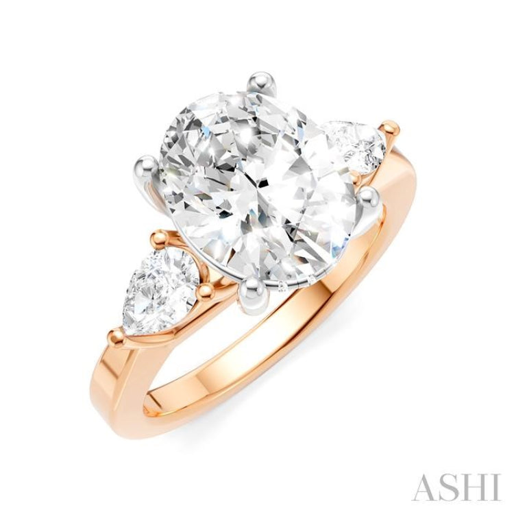 1/2 Ctw Tri-Mount Oval Shape Center Pear and Round Cut Diamond Semi Mount Engagement Ring in 14K Rose and White Gold