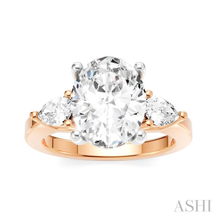 1/2 Ctw Tri-Mount Oval Shape Center Pear and Round Cut Diamond Semi Mount Engagement Ring in 14K Rose and White Gold