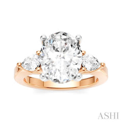1/2 Ctw Tri-Mount Oval Shape Center Pear and Round Cut Diamond Semi Mount Engagement Ring in 14K Rose and White Gold