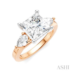 1/2 Ctw Tri-Mount Princess Shape Center Pear and Round Cut Diamond Semi Mount Engagement Ring in 14K Rose and White Gold