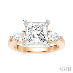 1/2 Ctw Tri-Mount Princess Shape Center Pear and Round Cut Diamond Semi Mount Engagement Ring in 14K Rose and White Gold