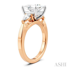 1/2 Ctw Tri-Mount Princess Shape Center Pear and Round Cut Diamond Semi Mount Engagement Ring in 14K Rose and White Gold