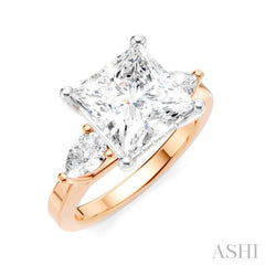 1/2 Ctw Tri-Mount Princess Shape Center Pear and Round Cut Diamond Semi Mount Engagement Ring in 14K Rose and White Gold