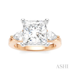 1/2 Ctw Tri-Mount Princess Shape Center Pear and Round Cut Diamond Semi Mount Engagement Ring in 14K Rose and White Gold