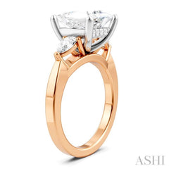 1/2 Ctw Tri-Mount Princess Shape Center Pear and Round Cut Diamond Semi Mount Engagement Ring in 14K Rose and White Gold
