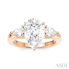 1/2 Ctw Tri-Mount Centerpiece Pear and Round Cut Diamond Semi Mount Engagement Ring in 14K Rose and White Gold