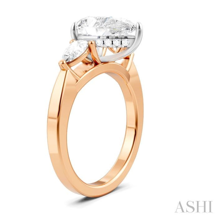 1/2 Ctw Tri-Mount Centerpiece Pear and Round Cut Diamond Semi Mount Engagement Ring in 14K Rose and White Gold