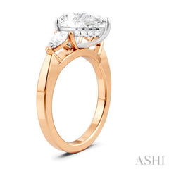 1/2 Ctw Tri-Mount Centerpiece Pear and Round Cut Diamond Semi Mount Engagement Ring in 14K Rose and White Gold