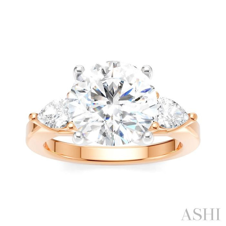 1/2 Ctw Tri-Mount Circular Shape Center Pear and Round Cut Diamond Semi Mount Engagement Ring in 14K Rose and White Gold