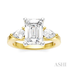 1/2 Ctw Tri-Mount Emerald Shape Center Pear and Round Cut Diamond Semi Mount Engagement Ring in 14K Yellow and White Gold