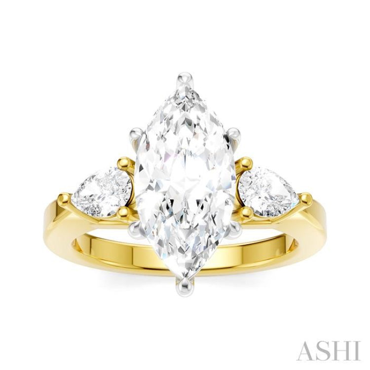 1/2 Ctw Tri-Mount Marquise Shape Center Pear and Round Cut Diamond Semi Mount Engagement Ring in 14K Yellow and White Gold