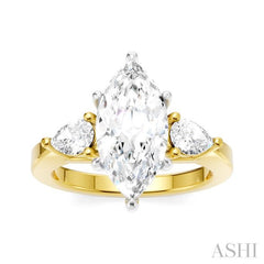 1/2 Ctw Tri-Mount Marquise Shape Center Pear and Round Cut Diamond Semi Mount Engagement Ring in 14K Yellow and White Gold