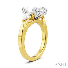 1/2 Ctw Tri-Mount Marquise Shape Center Pear and Round Cut Diamond Semi Mount Engagement Ring in 14K Yellow and White Gold