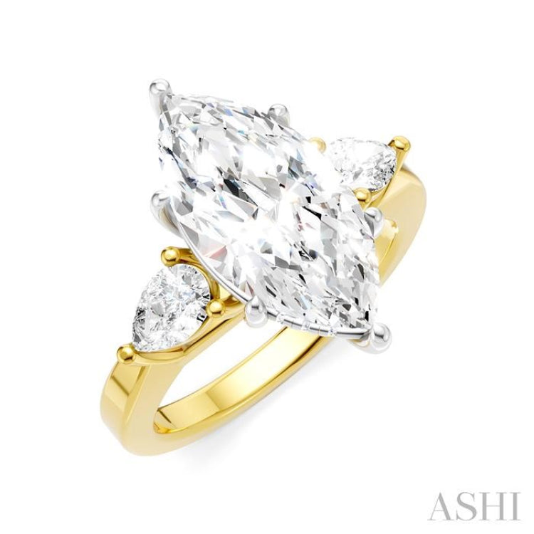 1/2 Ctw Tri-Mount Marquise Shape Center Pear and Round Cut Diamond Semi Mount Engagement Ring in 14K Yellow and White Gold