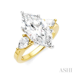 1/2 Ctw Tri-Mount Marquise Shape Center Pear and Round Cut Diamond Semi Mount Engagement Ring in 14K Yellow and White Gold
