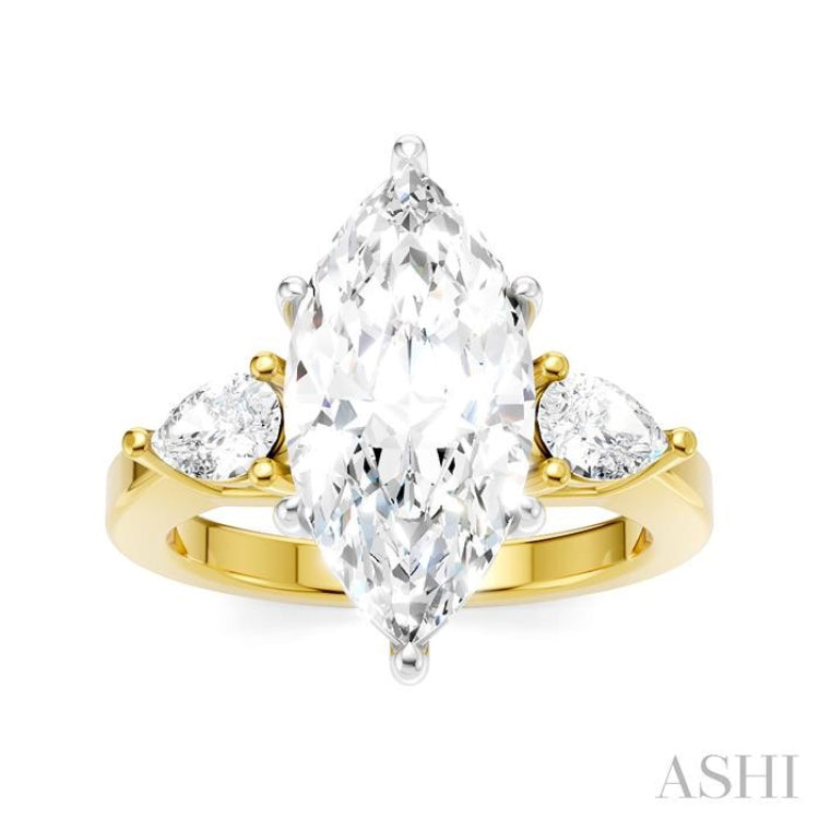 1/2 Ctw Tri-Mount Marquise Shape Center Pear and Round Cut Diamond Semi Mount Engagement Ring in 14K Yellow and White Gold