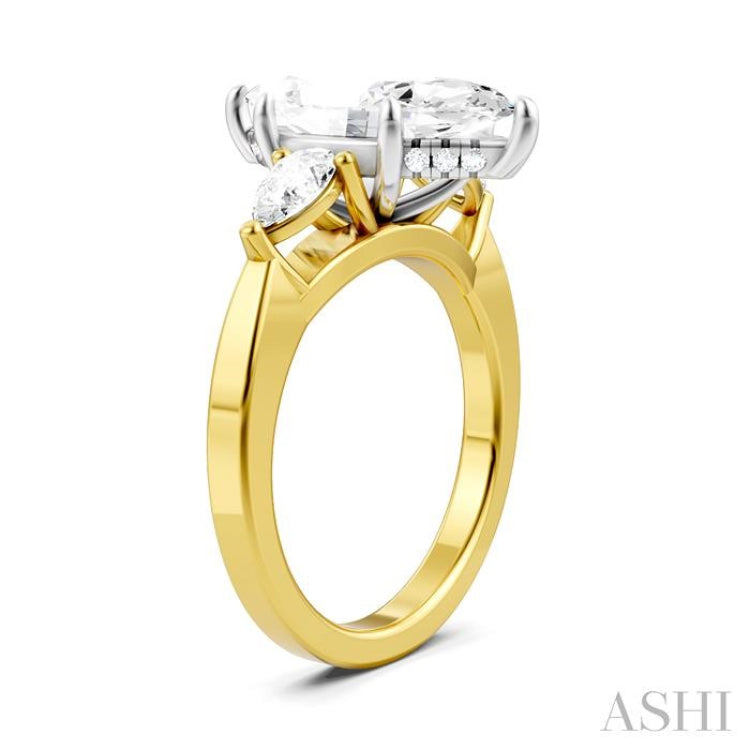 1/2 Ctw Tri-Mount Marquise Shape Center Pear and Round Cut Diamond Semi Mount Engagement Ring in 14K Yellow and White Gold