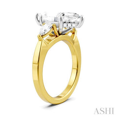 1/2 Ctw Tri-Mount Marquise Shape Center Pear and Round Cut Diamond Semi Mount Engagement Ring in 14K Yellow and White Gold