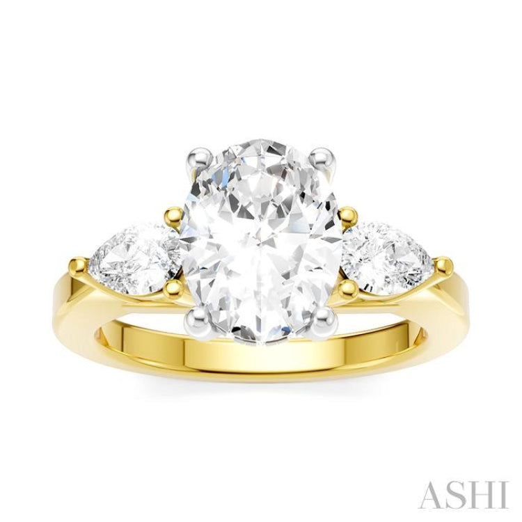 1/2 Ctw Tri-Mount Oval Shape Center Pear and Round Cut Diamond Semi Mount Engagement Ring in 14K Yellow and White Gold
